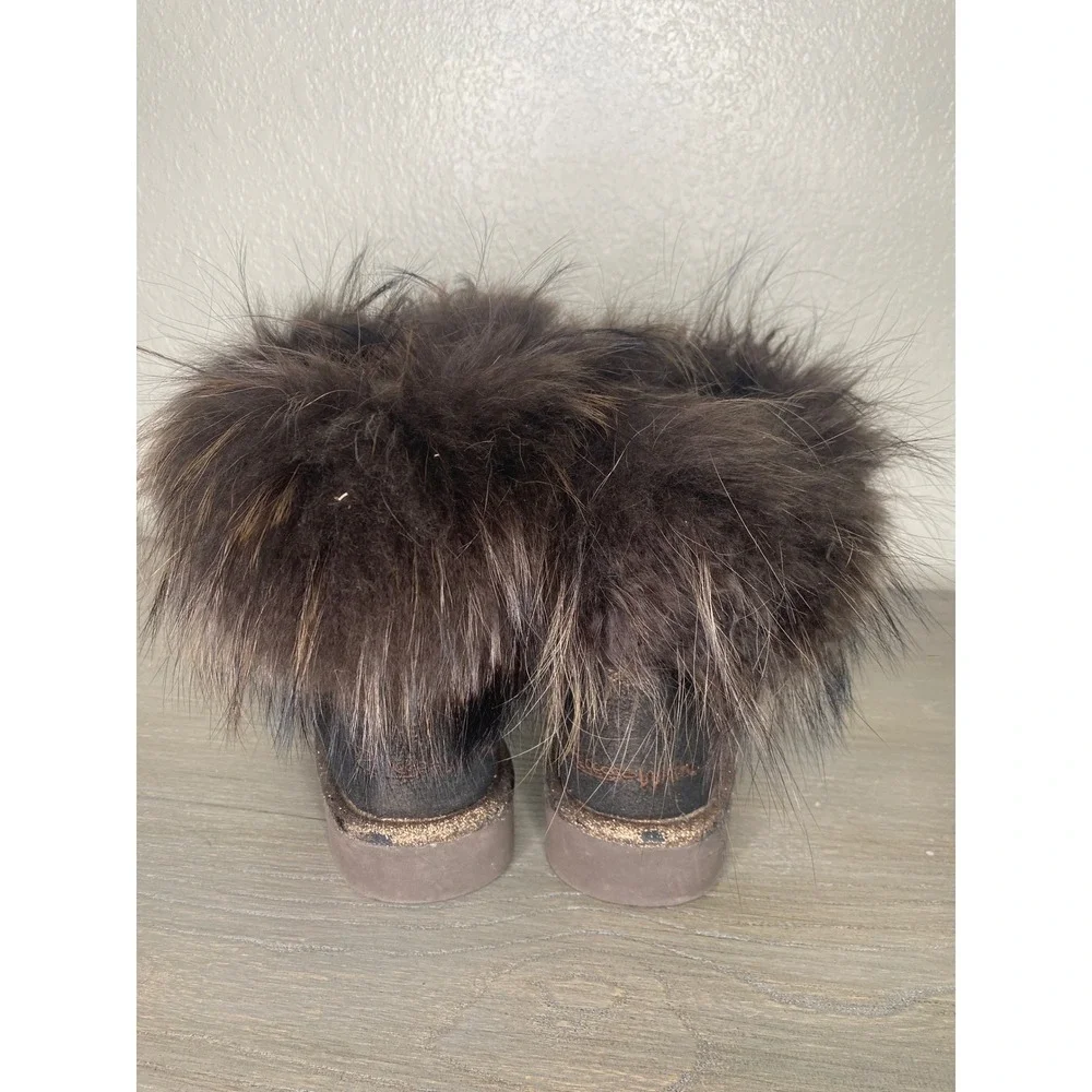 Rebecca White Womens Bronze/Brown Metallic Fur Trimmed‎ Ankle Winter Boots Sz 38